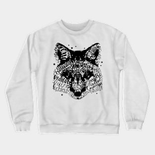 Typography Fox Face with Stars in Black Font Crewneck Sweatshirt